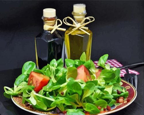 Basil Salad And Oil Bottles paint by numbers