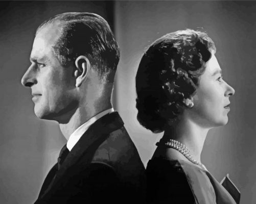 Black And White Elizabeth And Prince Philip Paint By Numbers