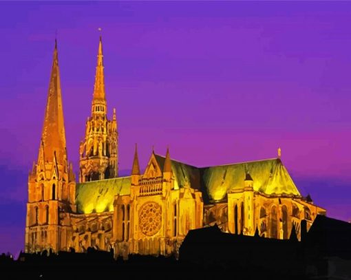 Chartres Cathedral Building At Night paint by numbers