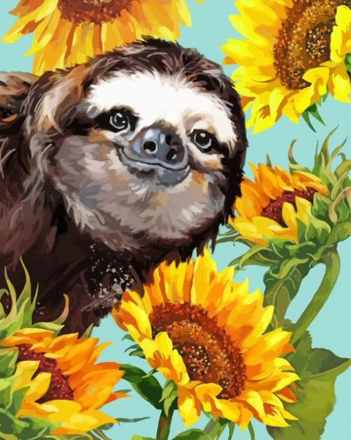 Cute Sloth And Sunflowers Art paint by numbers
