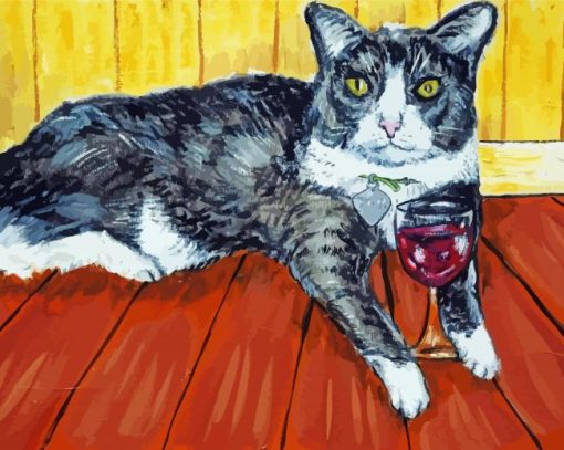 Grey Cat And Wine Paint By Numbers