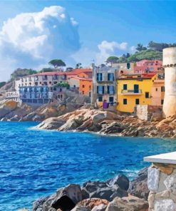 Isola Del Giglio Buildings By The Sea paint by numbers