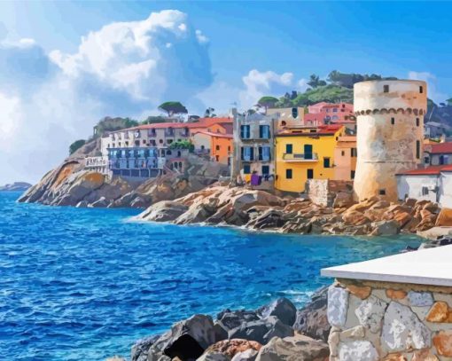 Isola Del Giglio Buildings By The Sea paint by numbers
