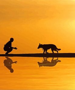 Man And Dog Silhouette Reflection paint by numbers