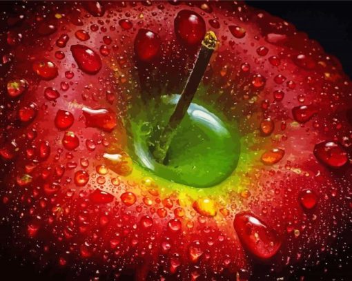 Red Apple With Water Drops Paint By Numbers
