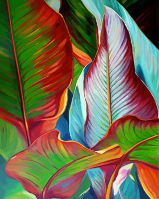 Red Green Banana Leaves paint by numbers