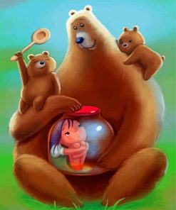 Three Bears Holding Little Girl In Glass Jar paint by numbers