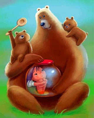 Three Bears Holding Little Girl In Glass Jar paint by numbers