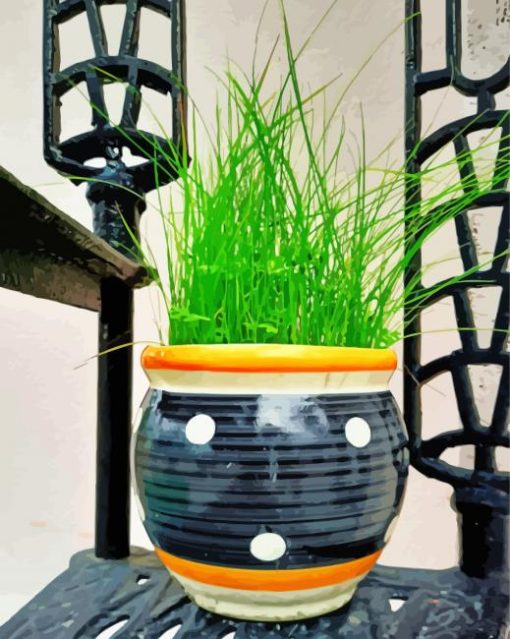 Wheatgrass In Pot Paint By Numbers