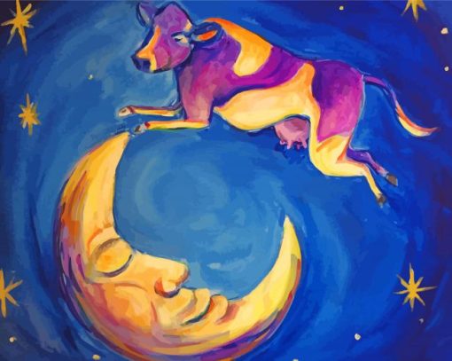 Aesthetic Cow Jumping Over The Moon Art paint by numbers