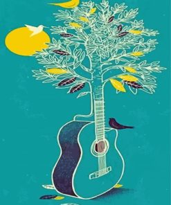 Birds In Guitar Tree Art paint by numbers