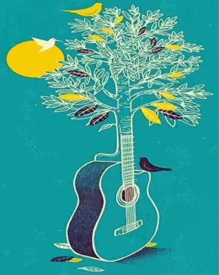 Birds In Guitar Tree Art paint by numbers