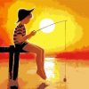 Boy Fishing At Sunset Paint By Numbers