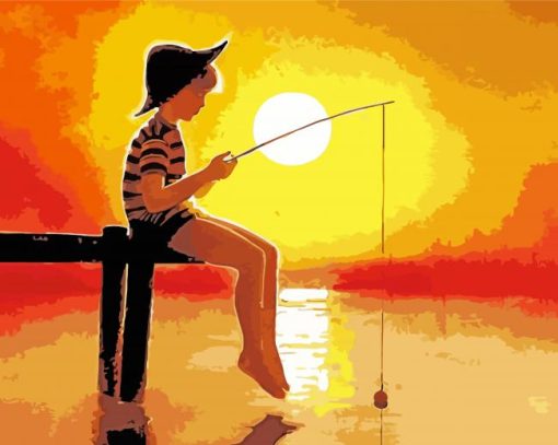 Boy Fishing At Sunset Paint By Numbers