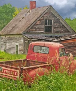 Chevy Old Cars In Farmyard paint by numbers