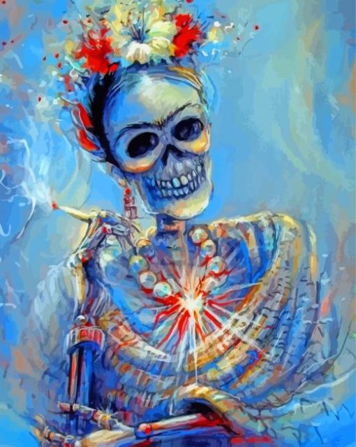 Frida Skeleton With Cigarette Art Paint By Numbers