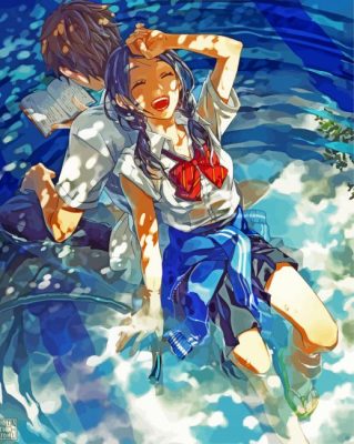 Happy Anime Girl With Water Hose paint by numbers