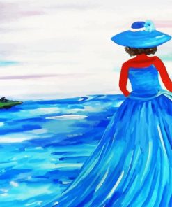 Lady Wearing Blue Dress In Ocean Art paint by numbers