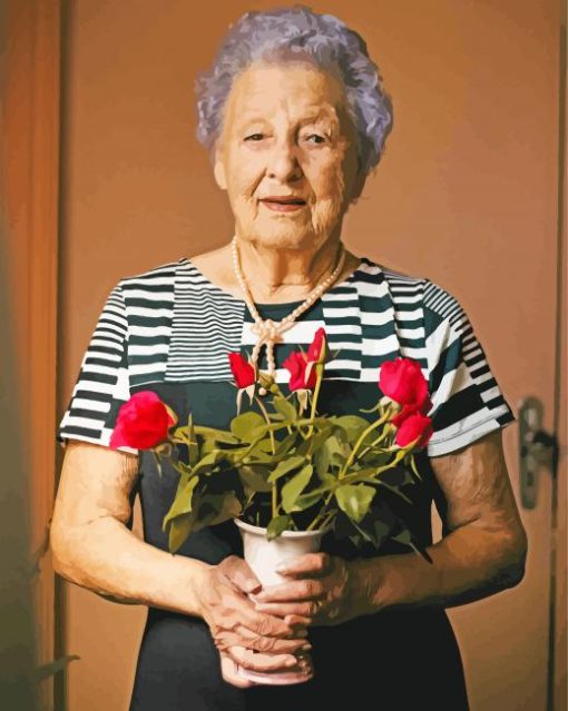Old Woman With Flower In Vase paint by numbers