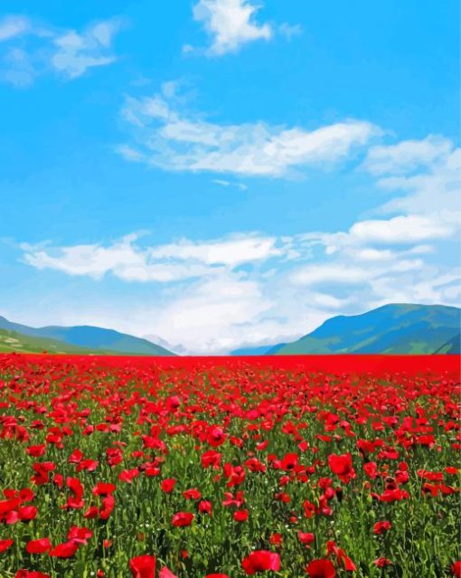 Red Flowers In Field paint by numbers