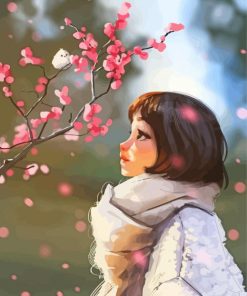 Side Profile Chinese Girl With Flowers paint by numbers