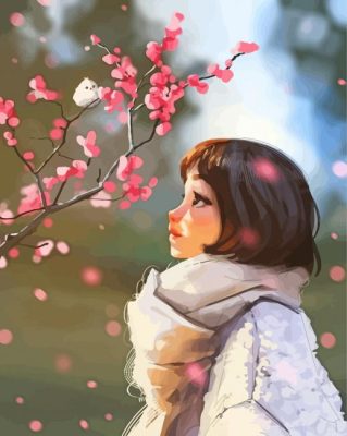 Side Profile Chinese Girl With Flowers paint by numbers