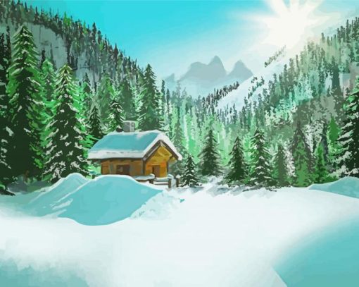 Snowy Cabin paint by numbers
