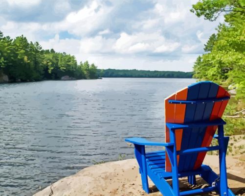 Adirondack Chair By Lake Paint By Numbers