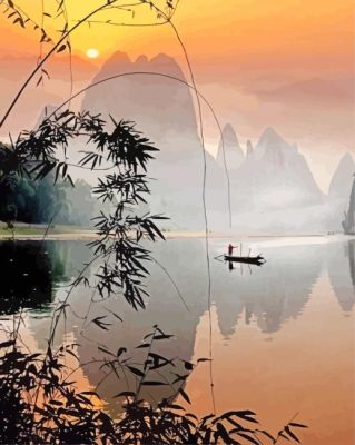 Asian Nature At Sunset Paint By Numbers