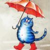 Blue Cat Umbrella Paint By Numbers