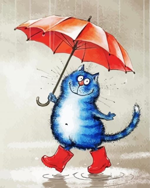Blue Cat Umbrella Paint By Numbers