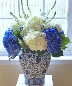 Blue And White Flowers In Vase Paint By Numbers