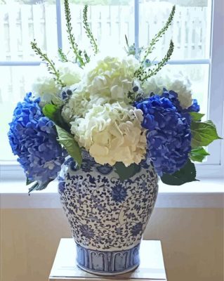 Blue And White Flowers In Vase Paint By Numbers