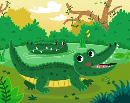 Cartoon Crocodiles In Water Paint By Numbers