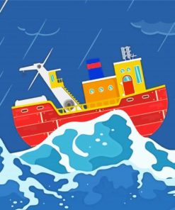 Cartoon Trawler In Storm Paint By Numbers