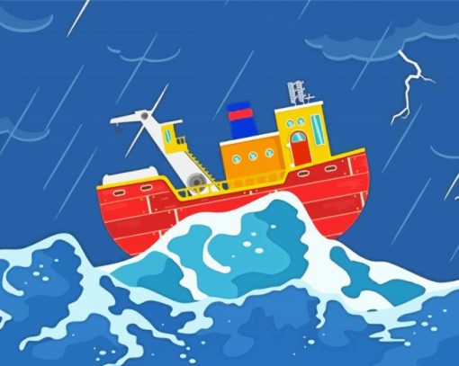 Cartoon Trawler In Storm Paint By Numbers