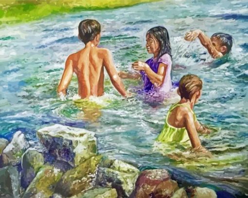 Children Bathing Paint By Numbers