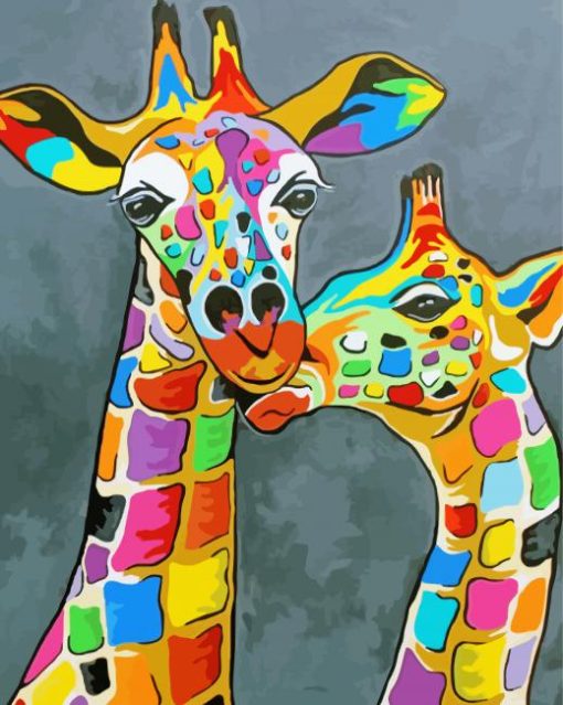Colorful Giraffe Mother And Baby Paint By Numbers