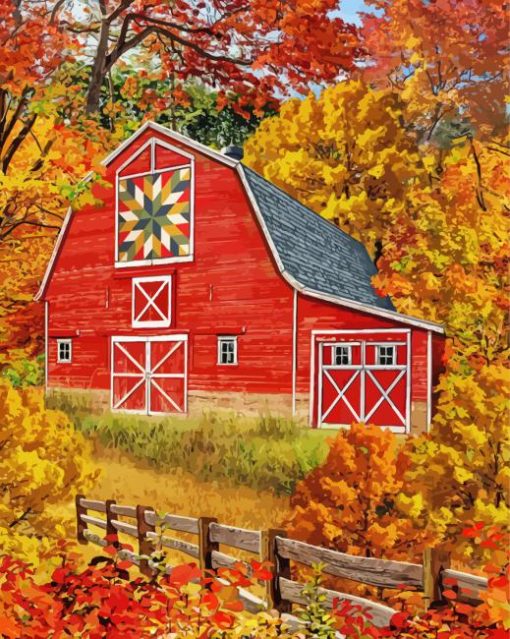 Fall With Barn Landscape Paint By Numbers