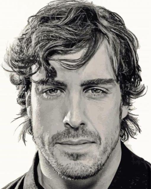 Fernando Alonso In Black And White Paint By Numbers
