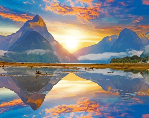 Fiordland Sunset Landscape Paint By Numbers