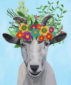 Goat With Colorful Flowers Paint By Numbers
