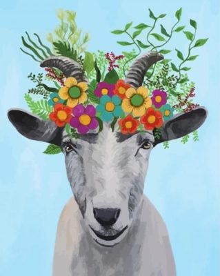 Goat With Colorful Flowers Paint By Numbers