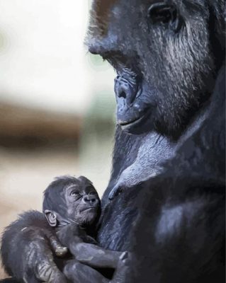 Gorilla Mother And Her Baby Paint By Numbers