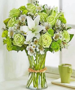 Green Flowers In Vase Paint By Numbers
