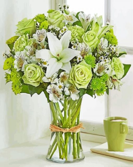 Green Flowers In Vase Paint By Numbers