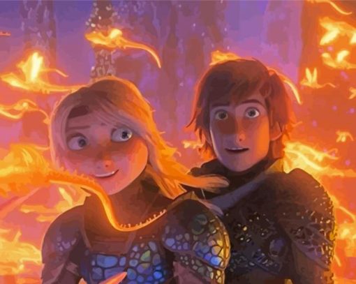 Hiccup And Astrid From How To Train Your Dragon Paint By Numbers