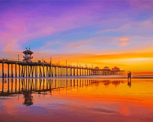 Huntington Beach Pier At Sunset California Paint By Numbers