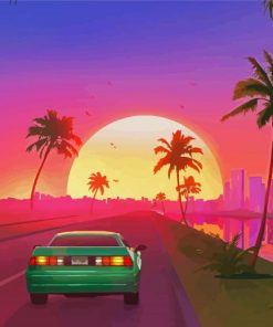 Illustration Car And Sunset Paint By Numbers