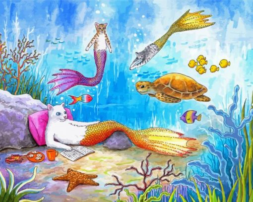 Mermaid Cats Underwater Paint By Numbers